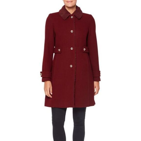 NWT KATE SPADE NEW YORK Faux Shearling Trim & Wool Peacoat sz m - Picture 1 of 10